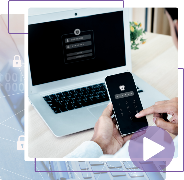 the image shows a laptop and device where a user logs in demonstrating how to use 2FA by using the two devices for security purposes